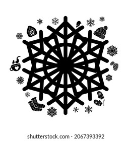 Vector monocromo de decoración de invierno con copos de nieve