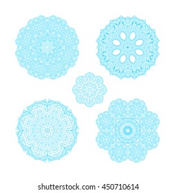 Snowflake for winter design. Ornament round set with mandala. Geometric circle isolated element.