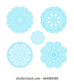 Snowflake for winter design. Ornament round set with mandala. Geometric circle isolated element.