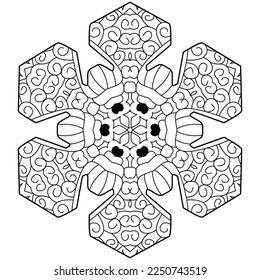 Invierno de copos de nieve. Ilustración de vector decorativa dibujada a mano para colorear