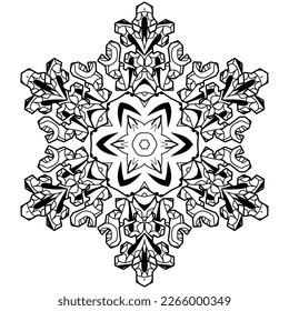 Snowflake winter. Hand drawn decorative vector illustration for coloring