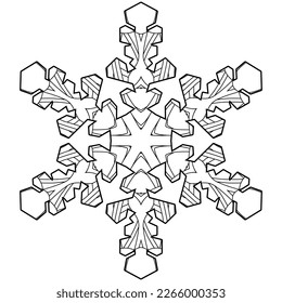 Invierno de copos de nieve. Ilustración de vector decorativa dibujada a mano para colorear