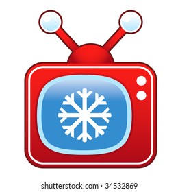 Snowflake or winter icon on retro television set