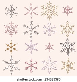 Snowflake winter icons set. Collection of snow flake symbols.