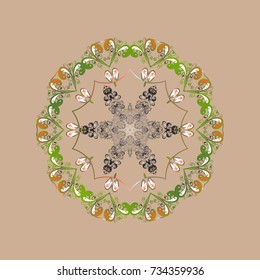 Snowflake winter isolated on beige, green and gray colors. Beige, green and gray icon silhouette. For Christmas design. New Year sign. Vector illustration. Symbol of celebration.