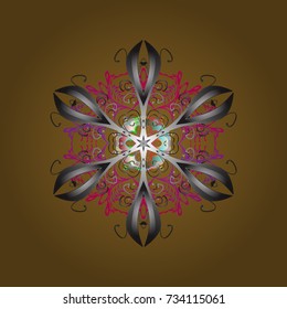 Snowflake winter isolated on brown, gray and magenta colors. Symbol of celebration. For Christmas design. New Year sign. Brown, gray and magenta icon silhouette. Vector illustration.
