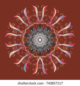 Snowflake winter isolated on brown, gray and pink colors. Vector illustration. New Year sign. For Christmas design. Brown, gray and pink icon silhouette. Symbol of celebration.