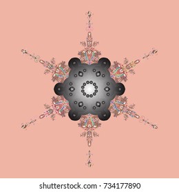 Snowflake winter isolated on pink, gray and neutral colors. Symbol of celebration. New Year sign. For Christmas design. Vector illustration. Pink, gray and neutral icon silhouette.