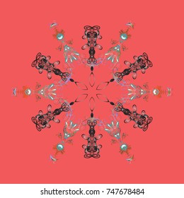 Snowflake winter isolated on pink, gray and blue colors. Vector illustration. For Christmas design. New Year sign. Symbol of celebration. Pink, gray and blue icon silhouette.