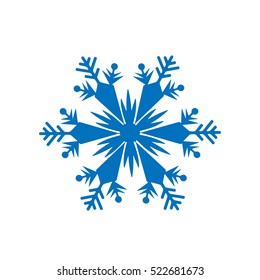 Snowflake winter isolated on white background. Blue icon silhouette. Vector illustration for Christmas design. New Year sign. Symbol of celebration.