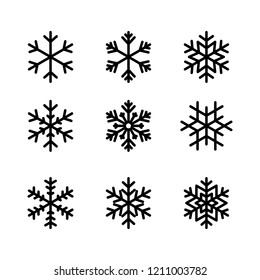 snowflake winter set of black isolated nine icon silhouette on white background vector illustration.
