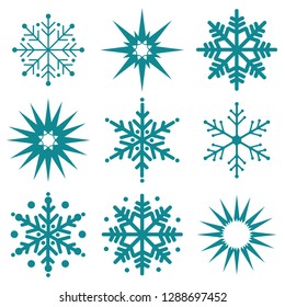 Snowflake winter set of black isolated. Nine icon silhouette on white background