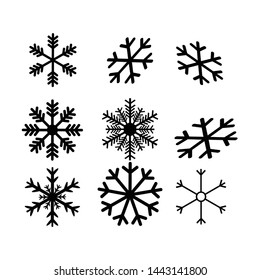snowflake winter set of black isolated. white background. nine icon