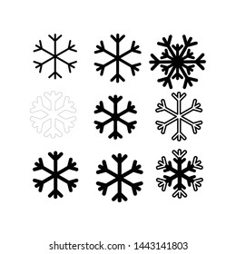 snowflake winter set of black isolated. white background. nine icon