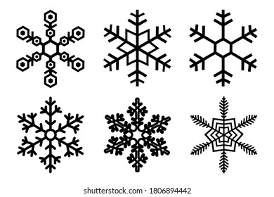 Snowflake winter set of black isolated nine icon silhouette on white background.