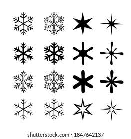 Snowflake winter set of black isolated, silhouette on white background. Vector illustration 