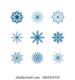 snowflake winter set of black isolated nine icon silhouette on white background