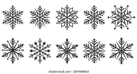 snowflake. winter set of black isolated icon silhouette on white background