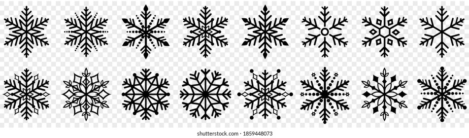 copo de nieve. conjunto invernal de silueta de icono aislado negro sobre fondo transparente