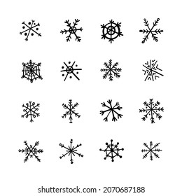 Snowflake winter set of black isolated icon on white background