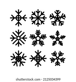 snowflake winter set of black isolated nine icon silhouette on white background
