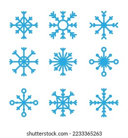 conjunto de invierno de copo de nieve aislado negro nueve silueta de icono sobre fondo blanco