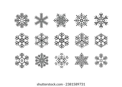 snowflake winter set of black isolated icon silhouette on white background