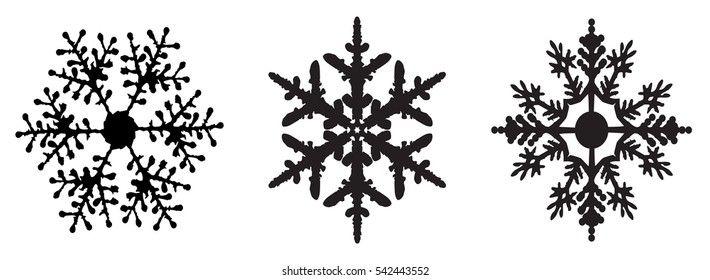 snowflake winter set of black isolated icon silhouette on white background