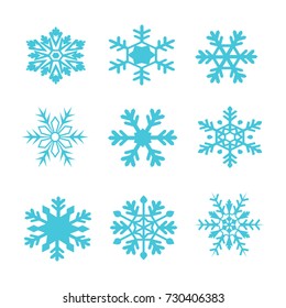snowflake winter set of black isolated nine icon silhouette on white background