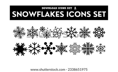 snowflake winter set of black isolated icon silhouette on white background
