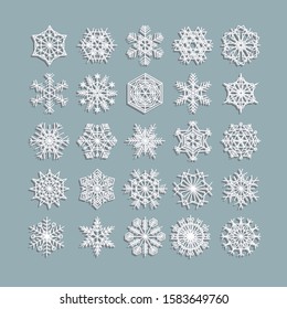 snowflake winter set of black knitted wool isolated icon silhouette on white background vector illustration