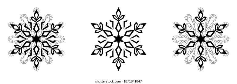 Snowflake winter set of black three icon on white background. Vector illustration.