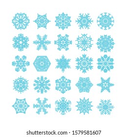 snowflake winter set of blue isolated icon silhouette on white background vector illustration