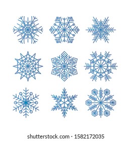 snowflake winter set of blue isolated icon silhouette on white background vector illustration