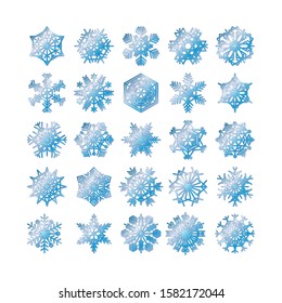 snowflake winter set of blue isolated icon silhouette on white background vector illustration