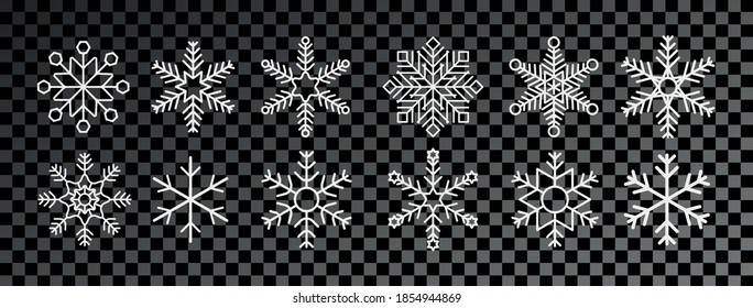 Schneeflocken Winterset von Blau einzeln Symbol Silhouette auf weißem Hintergrund, Vektorgrafik.