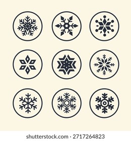 Schneeflocke Wintergarnitur aus Kreis schwarz einzeln neun Symbol Silhouette auf weichem Farbhintergrund