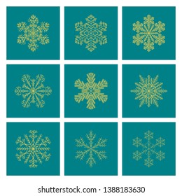 snowflake winter set of isolated icon silhouette on background