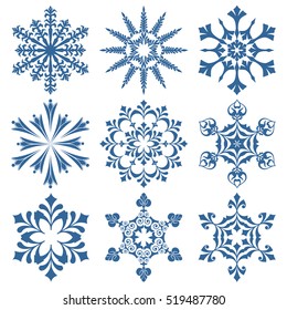 Snowflake winter set. Isolated vector snow ornaments.