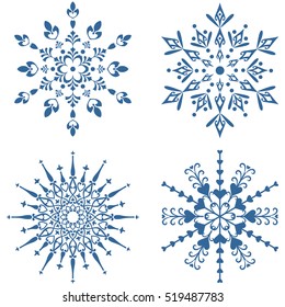 Snowflake winter set. Isolated vector snow ornaments.