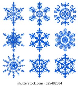 Snowflake winter set. Isolated vector snow ornaments.