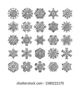 snowflake winter set of silver isolated icon silhouette on white background vector illustration