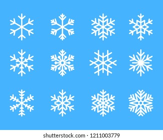 snowflake winter set of white isolated icon silhouette on blue background vector illustration.