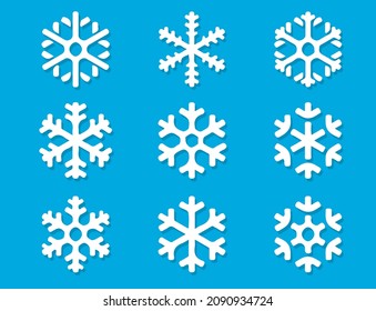 Schneeflocken-Winterset auf Weiß, einzeln neun Symbole