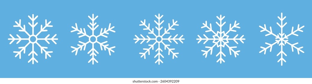 Snowflake winter snow icon set vector on blue background