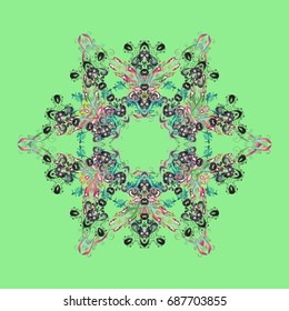Snowflake winter. Vector illustration. Isolated watercolor snowflakes on colorful background. Symbol of winter.