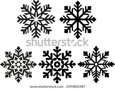 snowflake winter vector set of black isolated nine icon silhouettes on white background