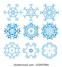 Snowflake winter xmas nature snowfall ornament christmas snow crystal frost ornate vector illustration. Holiday new year decor cold star symbol.