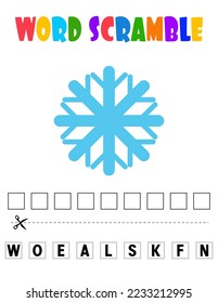 Schneeflocke Wortkratzer. Erziehungsspiel für Kinder. englischsprachige Schreibunterlage für Vorschulkinder