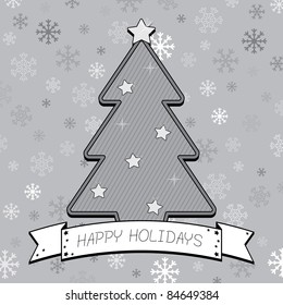 snowflake wrapping paper with christmas tree and ribbon
